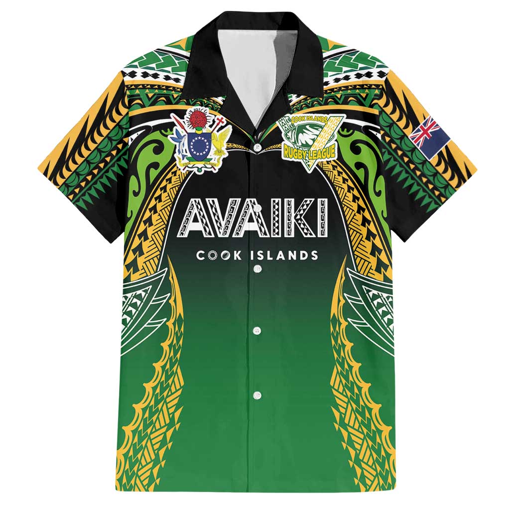 Custom Cook Islands Rugby League Hawaiian Shirt Avaiki Tatau Tribal Motifs Black Color - Polynesian Pride