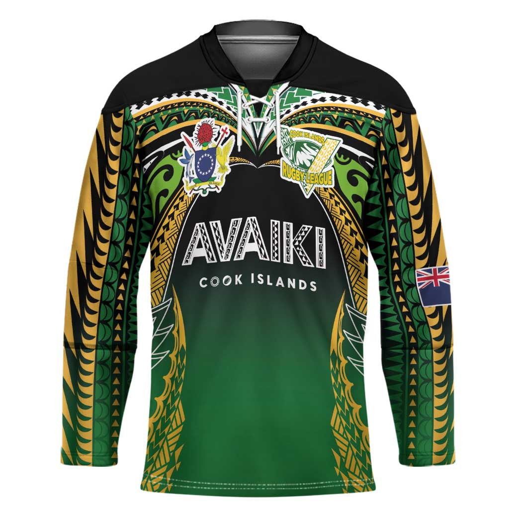 Custom Cook Islands Rugby League Hockey Jersey Avaiki Tatau Tribal Motifs Black Color LT03 Unisex Black - Polynesian Pride