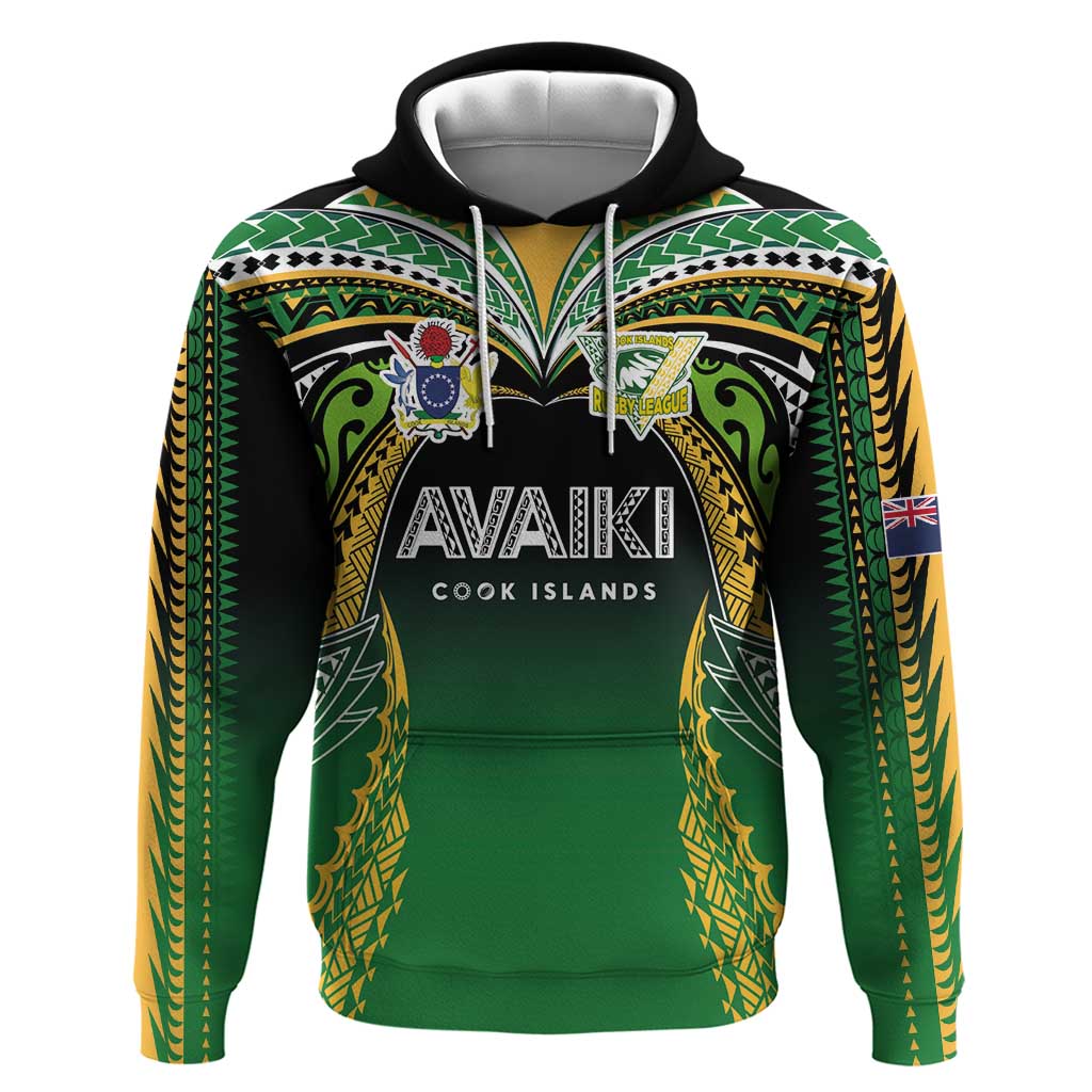 Custom Cook Islands Rugby League Hoodie Avaiki Tatau Tribal Motifs Black Color LT03 Pullover Hoodie Black - Polynesian Pride