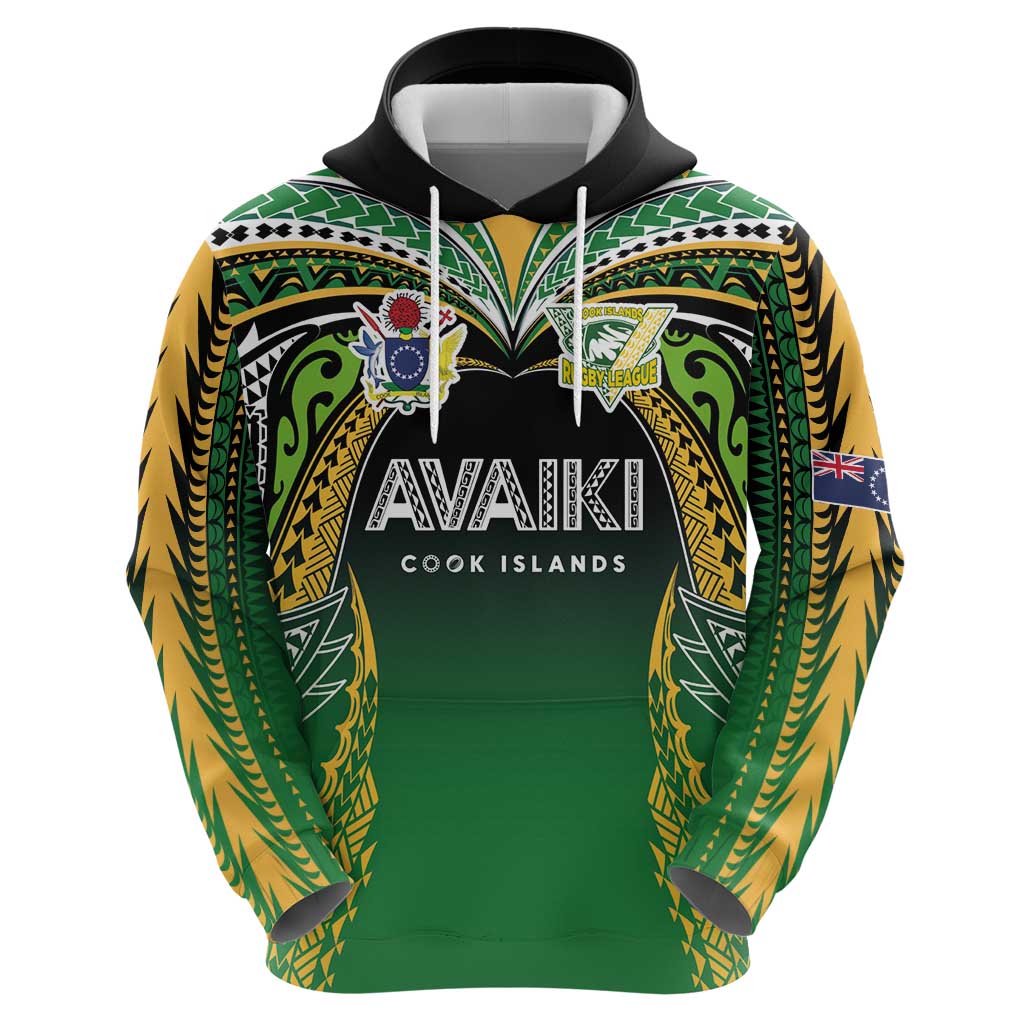 Custom Cook Islands Rugby League Hoodie Avaiki Tatau Tribal Motifs Black Color LT03 - Polynesian Pride