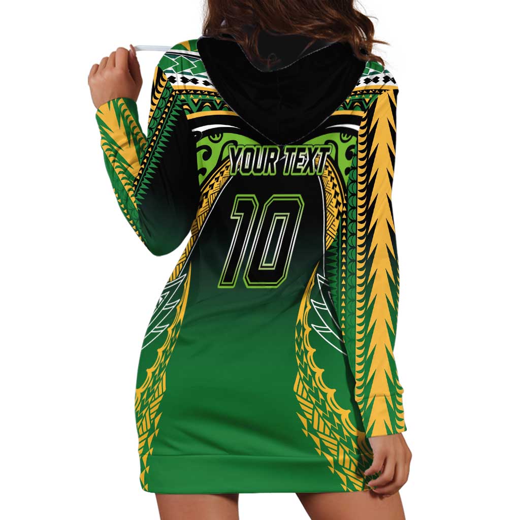 Custom Cook Islands Rugby League Hoodie Dress Avaiki Tatau Tribal Motifs Black Color LT03 - Polynesian Pride