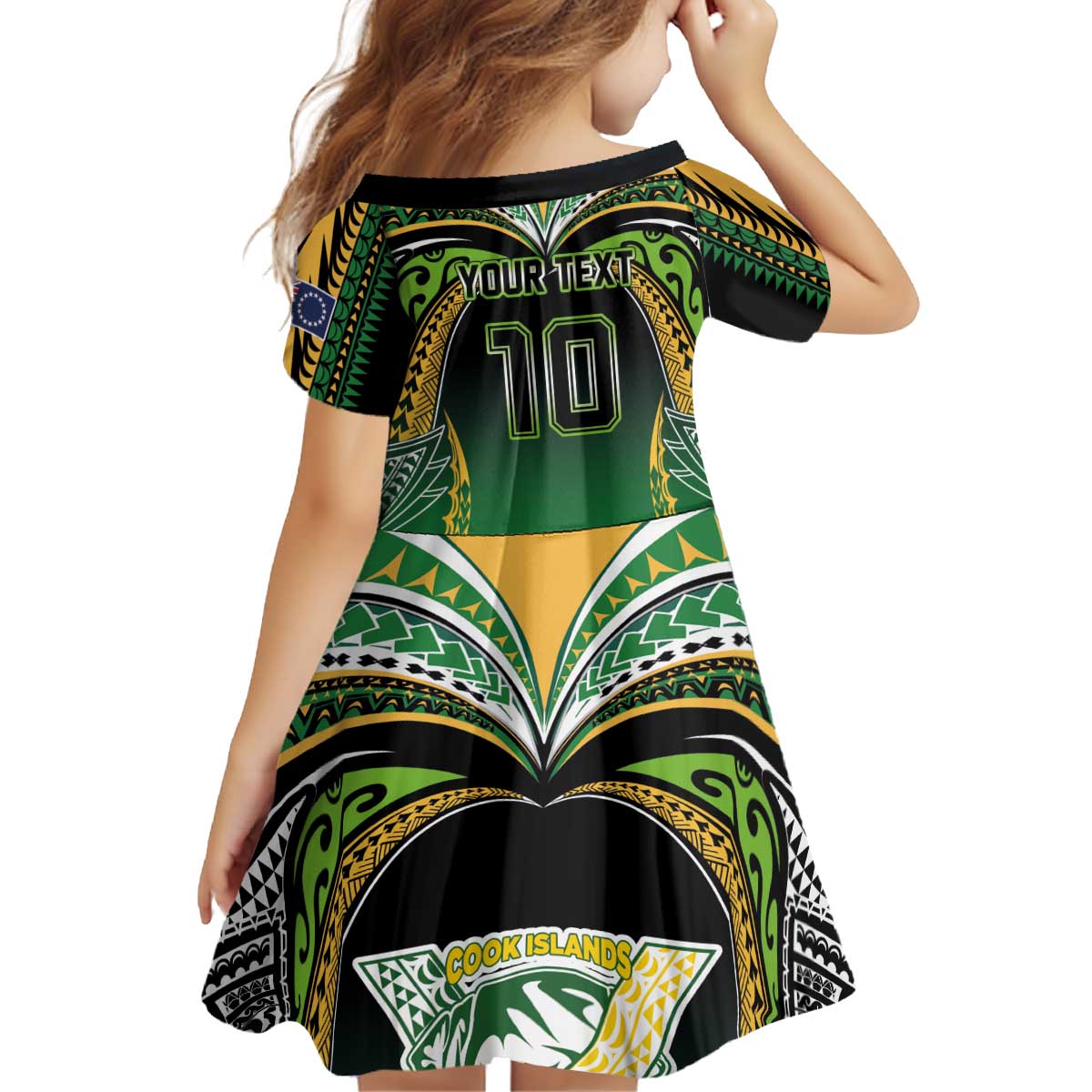Custom Cook Islands Rugby League Kid Short Sleeve Dress Avaiki Tatau Tribal Motifs Black Color LT03 - Polynesian Pride