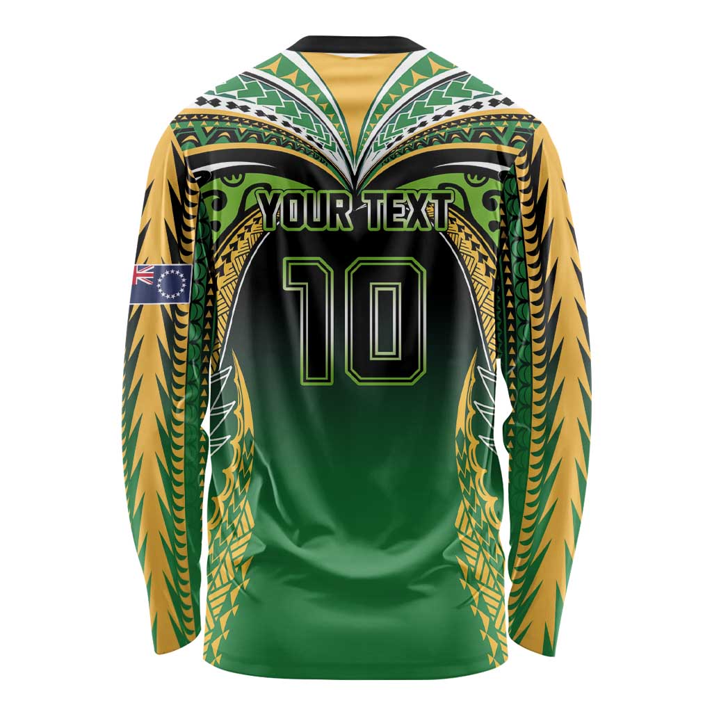 Custom Cook Islands Rugby League Long Sleeve Shirt Avaiki Tatau Tribal Motifs Black Color LT03 - Polynesian Pride