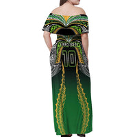 Custom Cook Islands Rugby League Off Shoulder Maxi Dress Avaiki Tatau Tribal Motifs Black Color LT03 - Polynesian Pride
