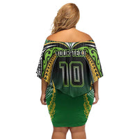 Custom Cook Islands Rugby League Off Shoulder Short Dress Avaiki Tatau Tribal Motifs Black Color LT03 - Polynesian Pride