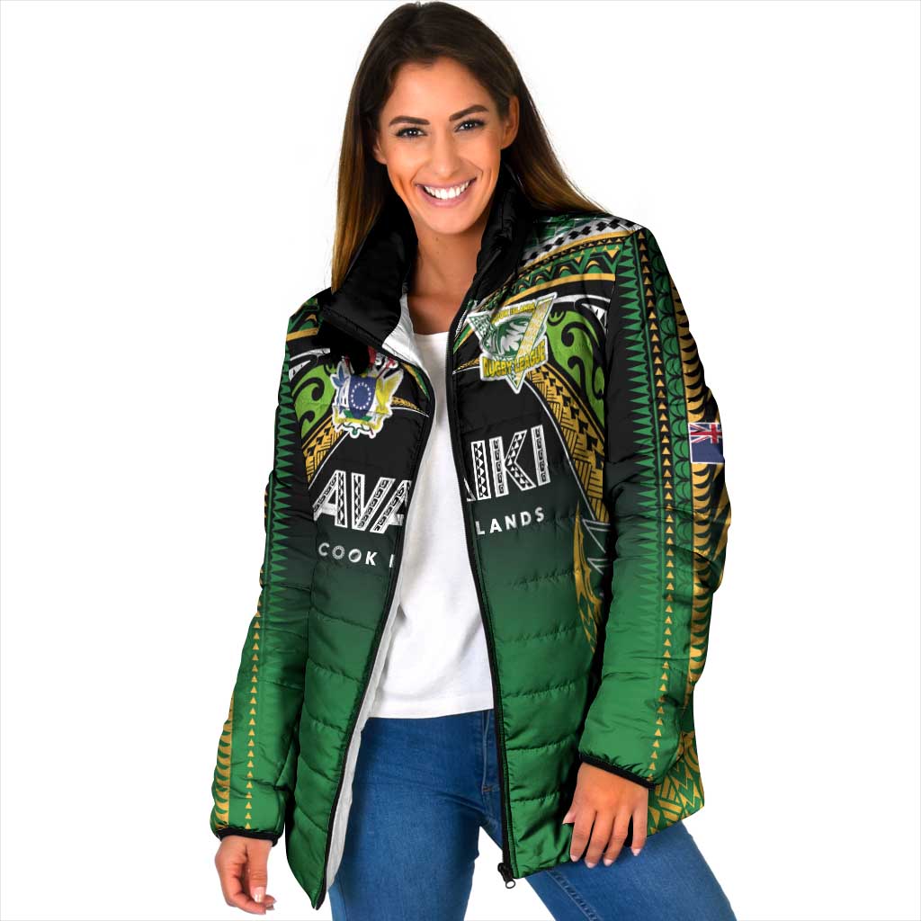 Custom Cook Islands Rugby League Padded Jacket Avaiki Tatau Tribal Motifs Black Color - Polynesian Pride