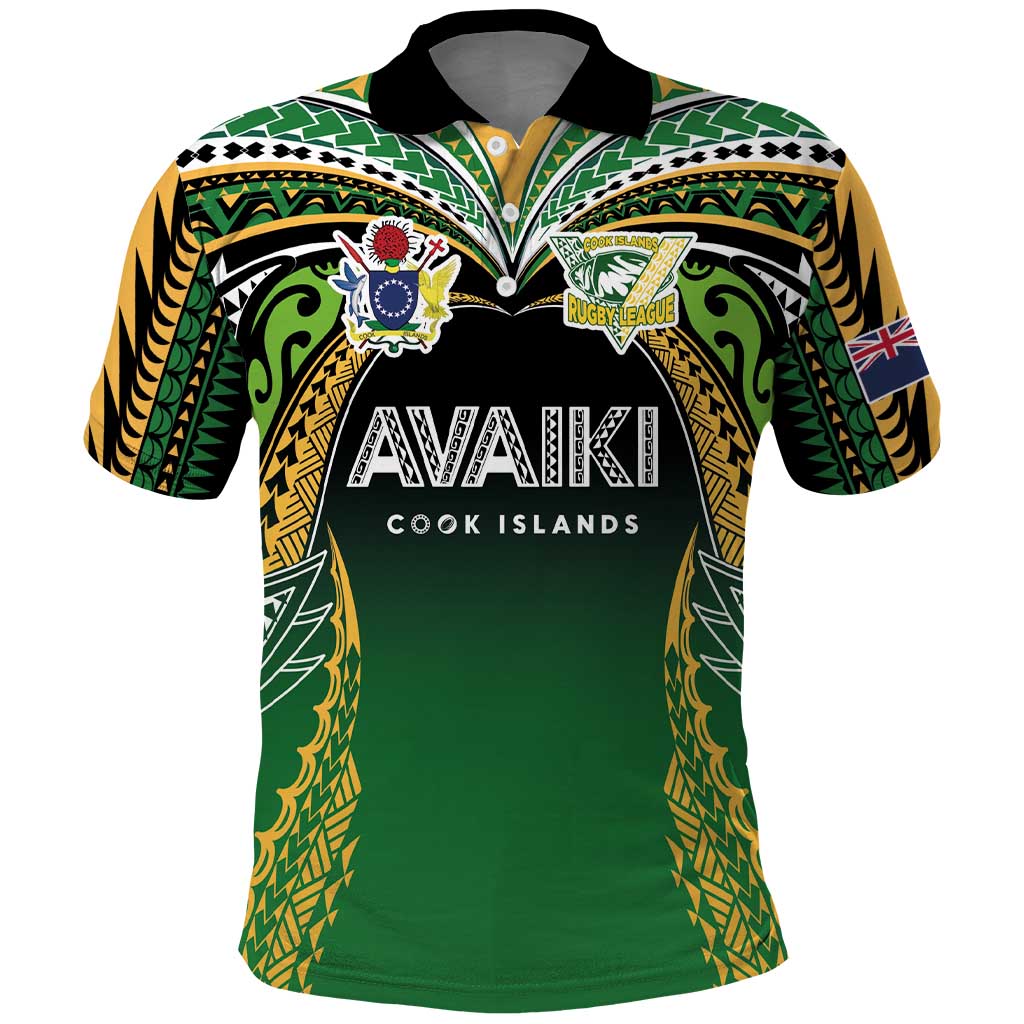 Custom Cook Islands Rugby League Polo Shirt Avaiki Tatau Tribal Motifs Black Color LT03 Black - Polynesian Pride
