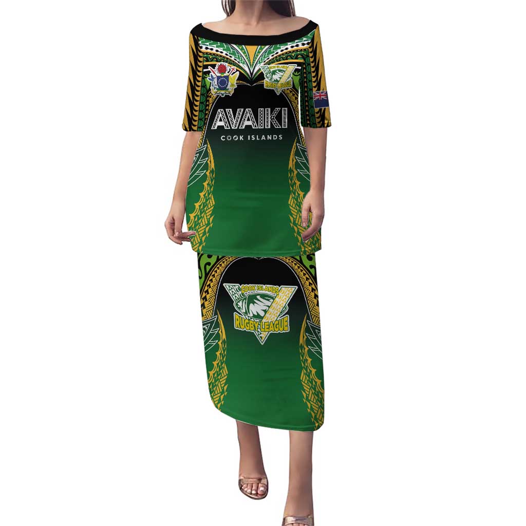 Custom Cook Islands Rugby League Puletasi Avaiki Tatau Tribal Motifs Black Color - Polynesian Pride