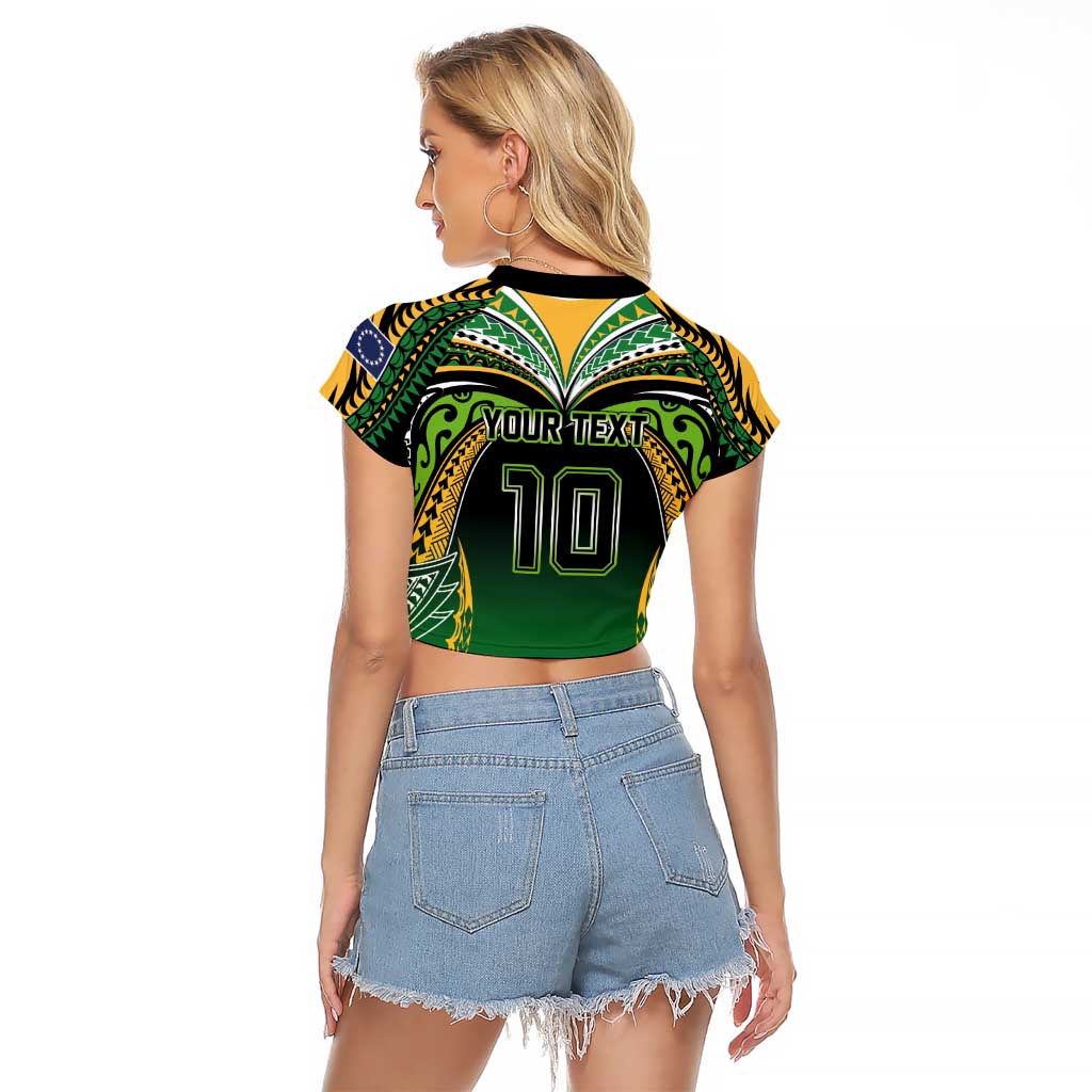 Custom Cook Islands Rugby League Raglan Cropped T Shirt Avaiki Tatau Tribal Motifs Black Color LT03 - Polynesian Pride