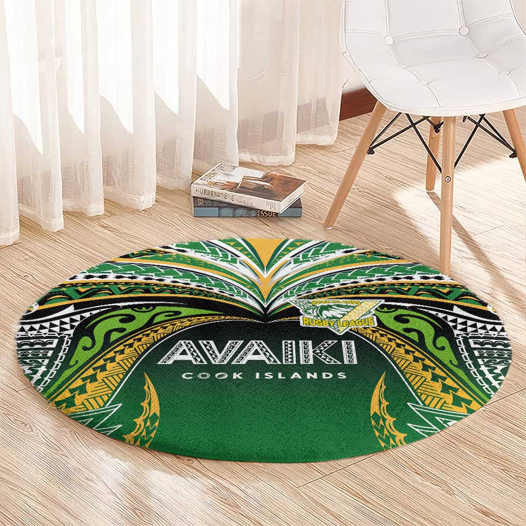 Cook Islands Rugby League Round Carpet Avaiki Tatau Tribal Motifs Black Color - Polynesian Pride