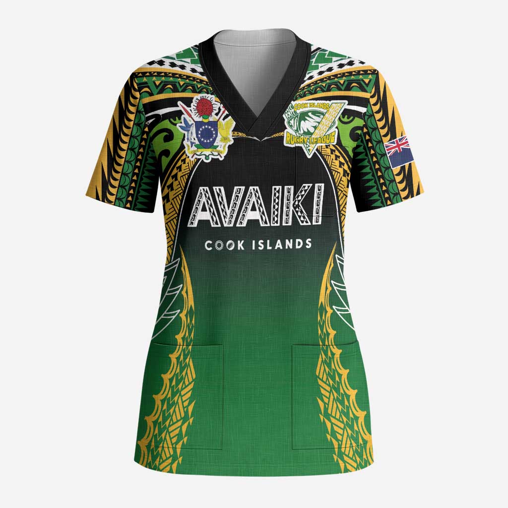 Custom Cook Islands Rugby League Scrub Top Avaiki Tatau Tribal Motifs Black Color LT03 Adult Black - Polynesian Pride