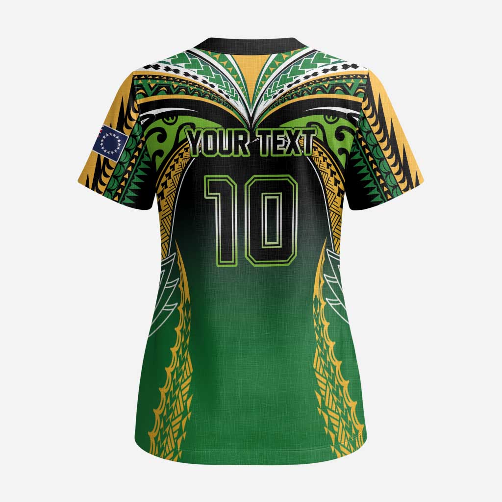 Custom Cook Islands Rugby League Scrub Top Avaiki Tatau Tribal Motifs Black Color LT03 - Polynesian Pride