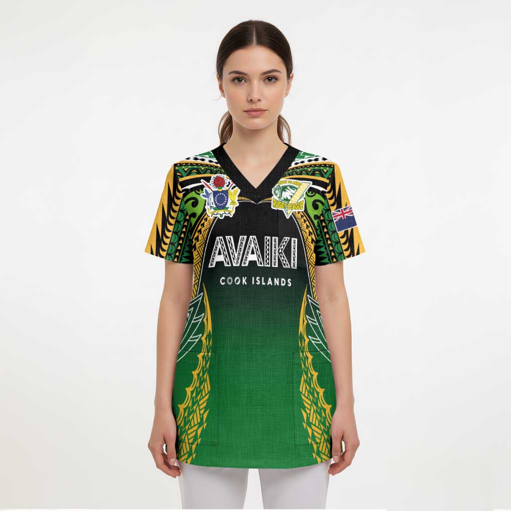 Custom Cook Islands Rugby League Scrub Top Avaiki Tatau Tribal Motifs Black Color LT03 - Polynesian Pride