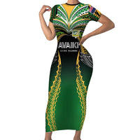 Custom Cook Islands Rugby League Short Sleeve Bodycon Dress Avaiki Tatau Tribal Motifs Black Color LT03 Long Dress Black - Polynesian Pride
