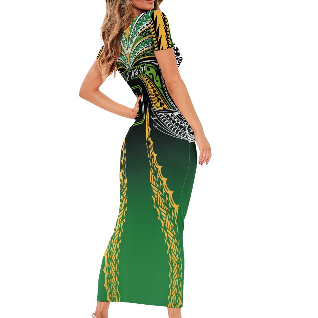 Custom Cook Islands Rugby League Short Sleeve Bodycon Dress Avaiki Tatau Tribal Motifs Black Color LT03 - Polynesian Pride