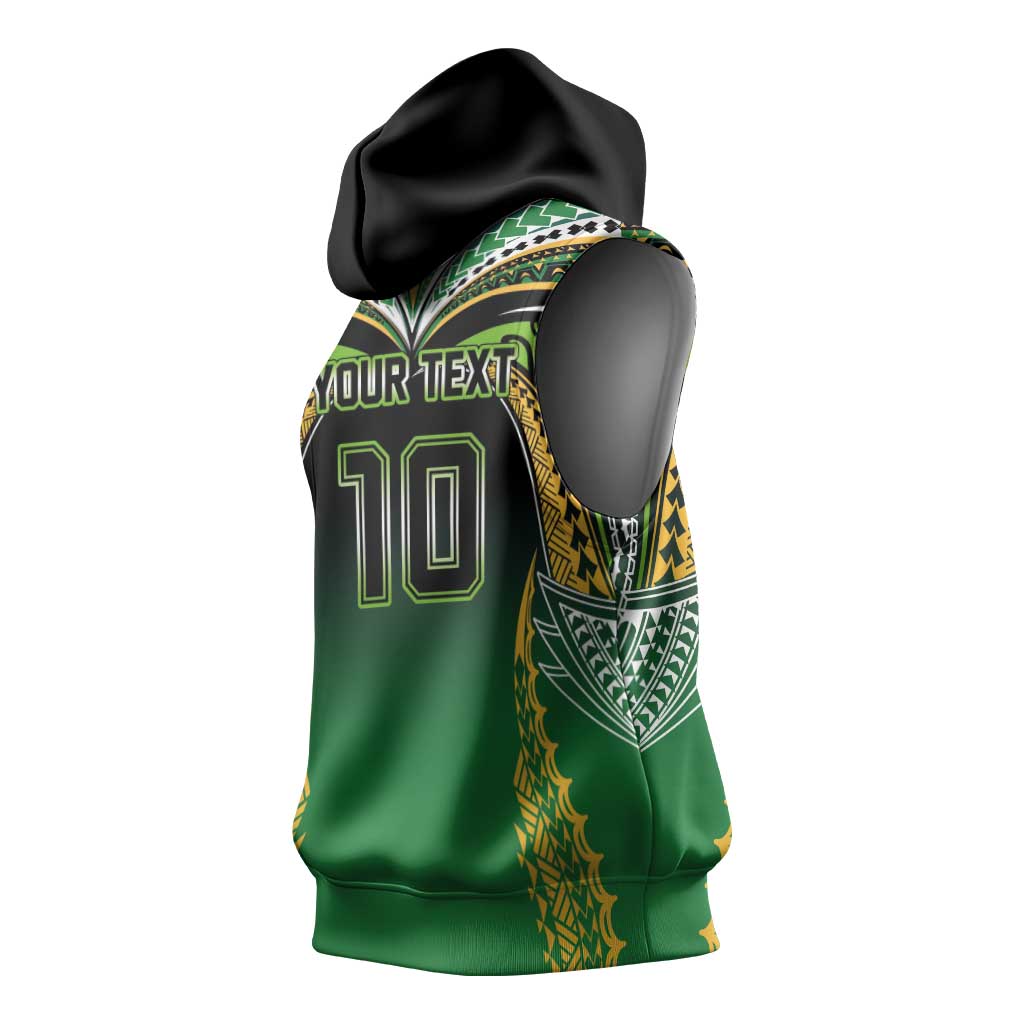 Custom Cook Islands Rugby League Sleeveless Hoodie Avaiki Tatau Tribal Motifs Black Color LT03 - Polynesian Pride