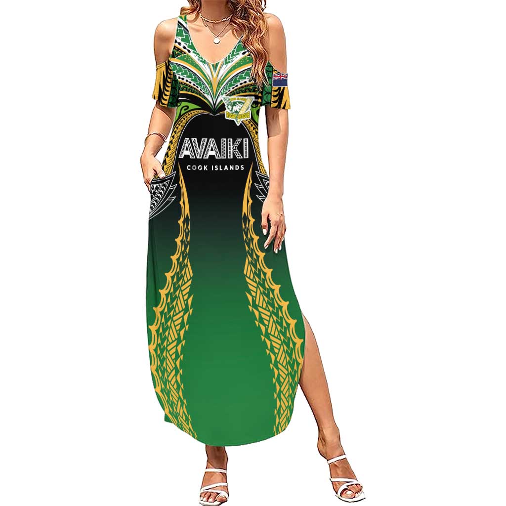 Custom Cook Islands Rugby League Summer Maxi Dress Avaiki Tatau Tribal Motifs Black Color LT03 Women Black - Polynesian Pride