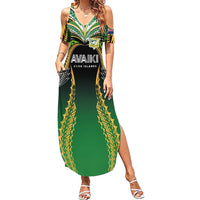 Custom Cook Islands Rugby League Summer Maxi Dress Avaiki Tatau Tribal Motifs Black Color LT03 Women Black - Polynesian Pride