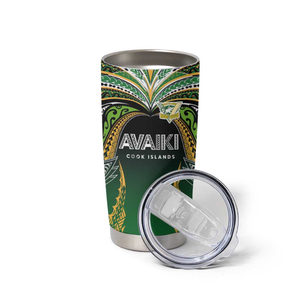 Custom Cook Islands Rugby League Tumbler Cup Avaiki Tatau Tribal Motifs Black Color LT03 - Polynesian Pride