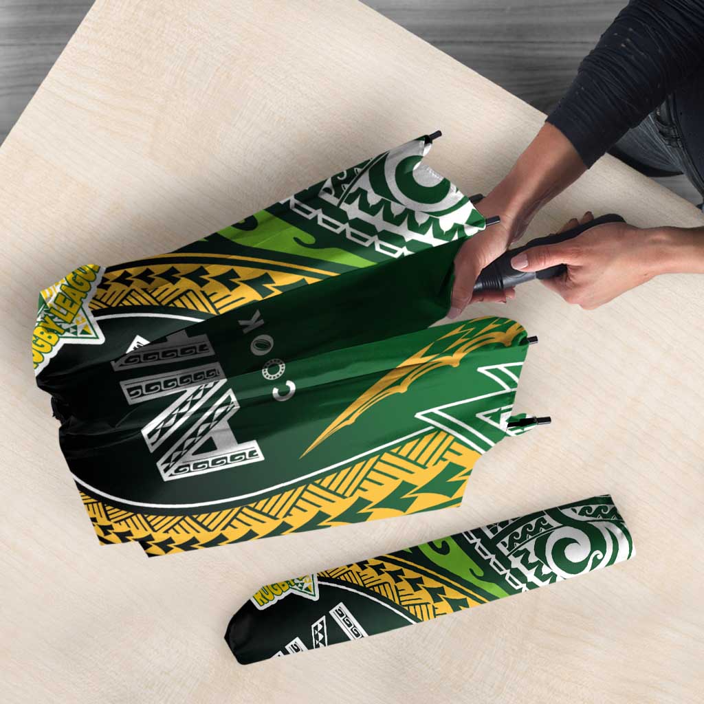 Cook Islands Rugby League Umbrella Avaiki Tatau Tribal Motifs Black Color - Polynesian Pride