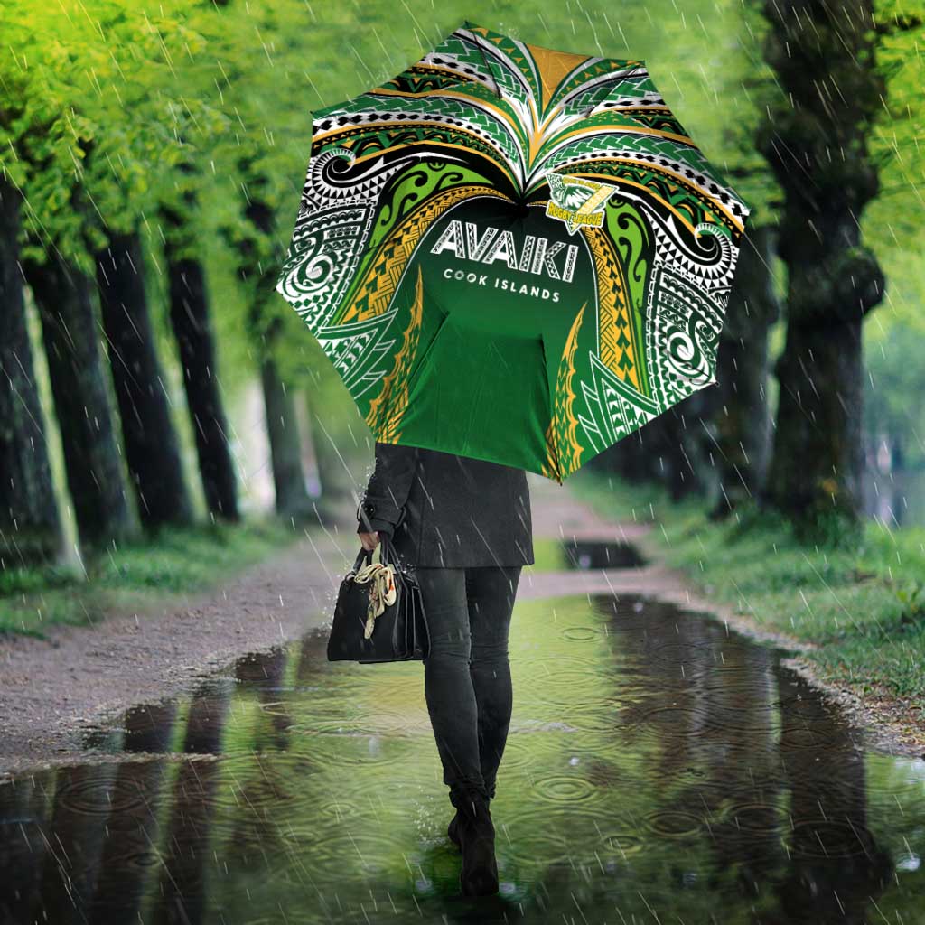Cook Islands Rugby League Umbrella Avaiki Tatau Tribal Motifs Black Color - Polynesian Pride