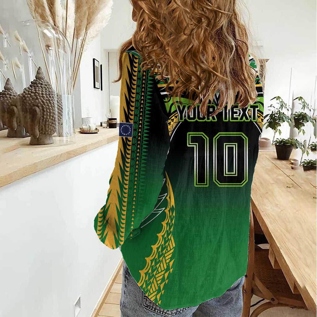 Custom Cook Islands Rugby League Women Casual Shirt Avaiki Tatau Tribal Motifs Black Color LT03 - Polynesian Pride