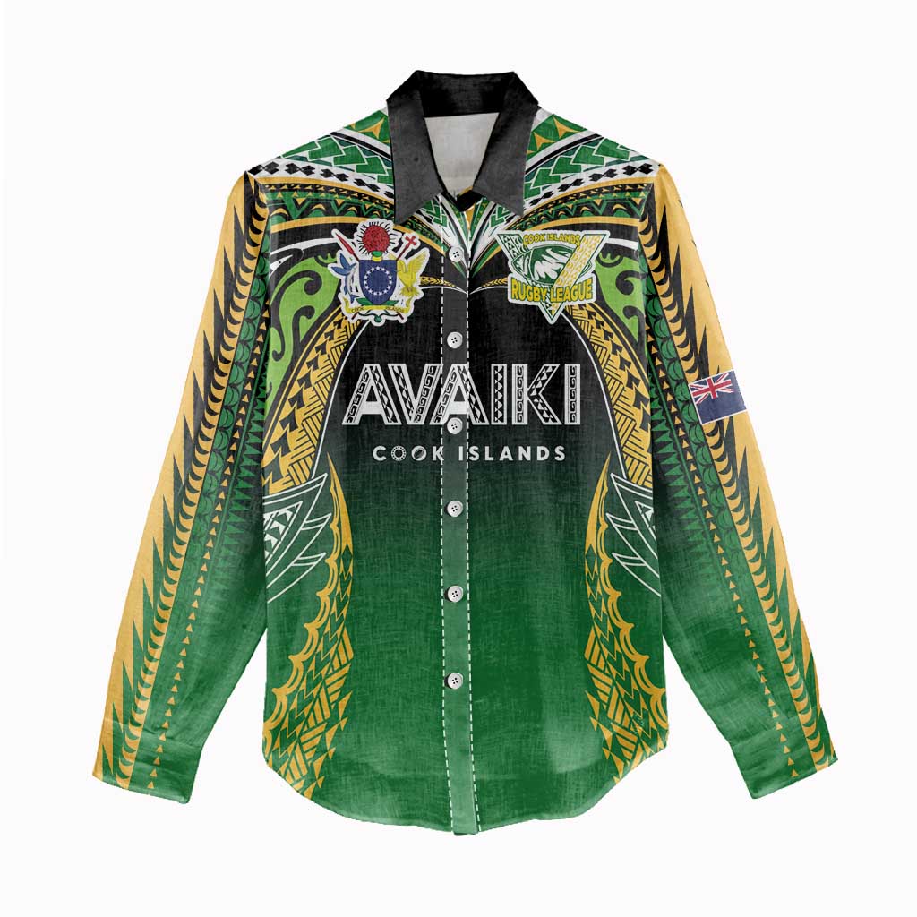 Custom Cook Islands Rugby League Women Casual Shirt Avaiki Tatau Tribal Motifs Black Color LT03 - Polynesian Pride