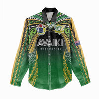 Custom Cook Islands Rugby League Women Casual Shirt Avaiki Tatau Tribal Motifs Black Color LT03 - Polynesian Pride