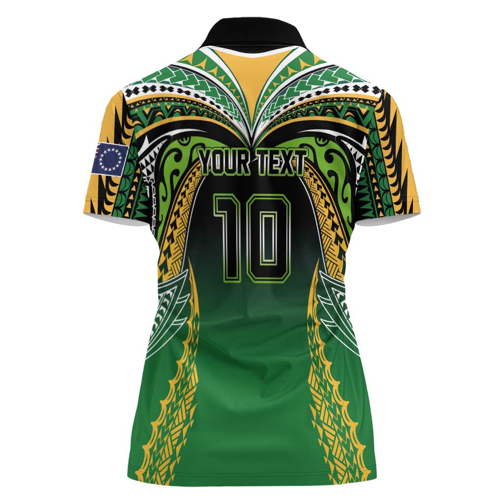 Custom Cook Islands Rugby League Women Polo Shirt Avaiki Tatau Tribal Motifs Black Color LT03 - Polynesian Pride