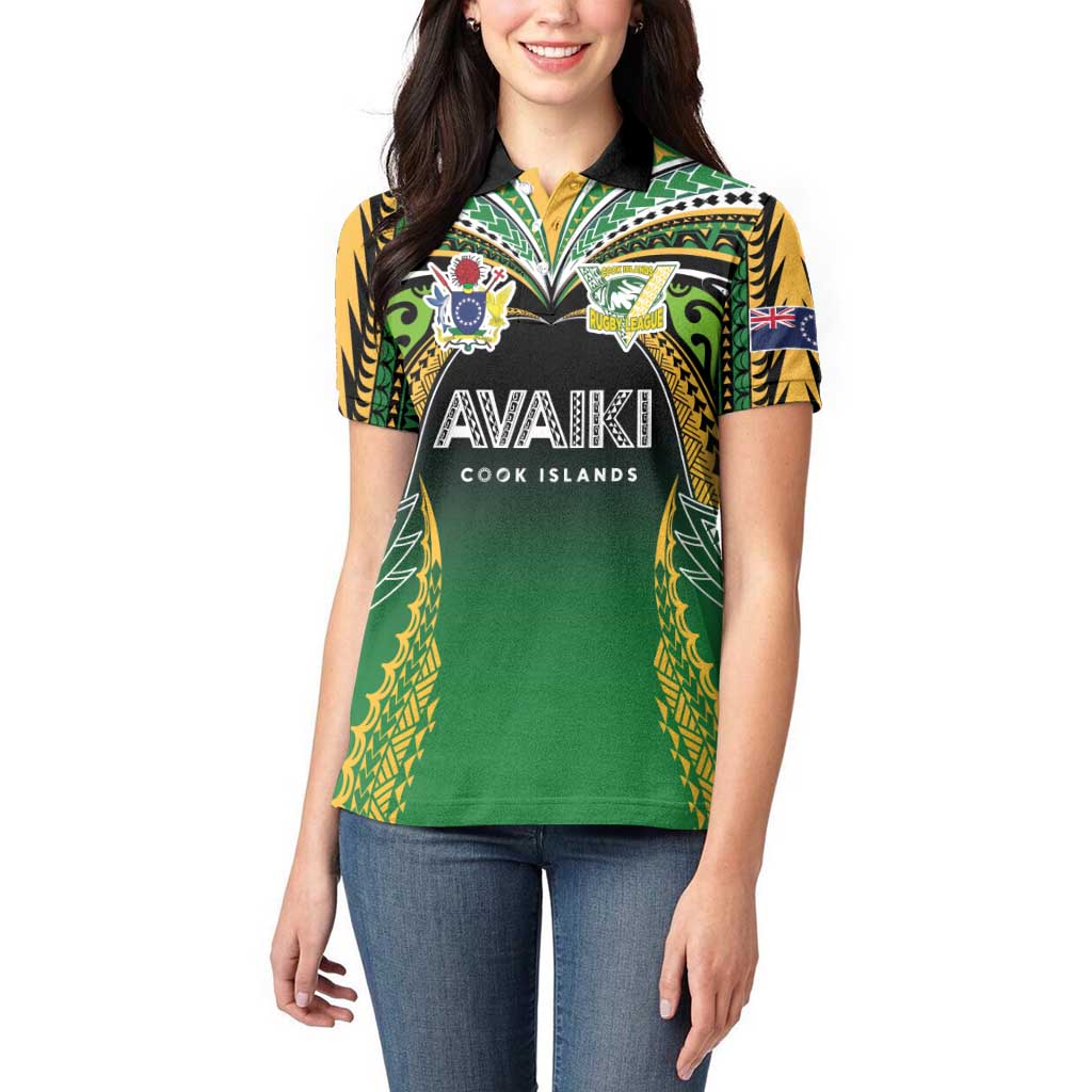 Custom Cook Islands Rugby League Women Polo Shirt Avaiki Tatau Tribal Motifs Black Color LT03 - Polynesian Pride