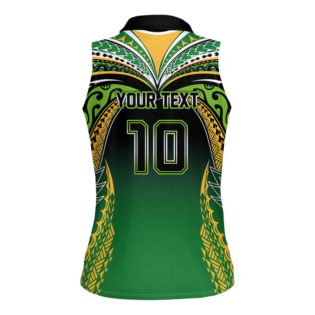 Custom Cook Islands Rugby League Women Sleeveless Polo Shirt Avaiki Tatau Tribal Motifs Black Color LT03 - Polynesian Pride