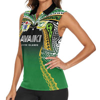 Custom Cook Islands Rugby League Women Sleeveless Polo Shirt Avaiki Tatau Tribal Motifs Black Color LT03 - Polynesian Pride