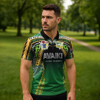 Custom Cook Islands Rugby League Zipper Polo Shirt Avaiki Tatau Tribal Motifs Black Color LT03 - Polynesian Pride