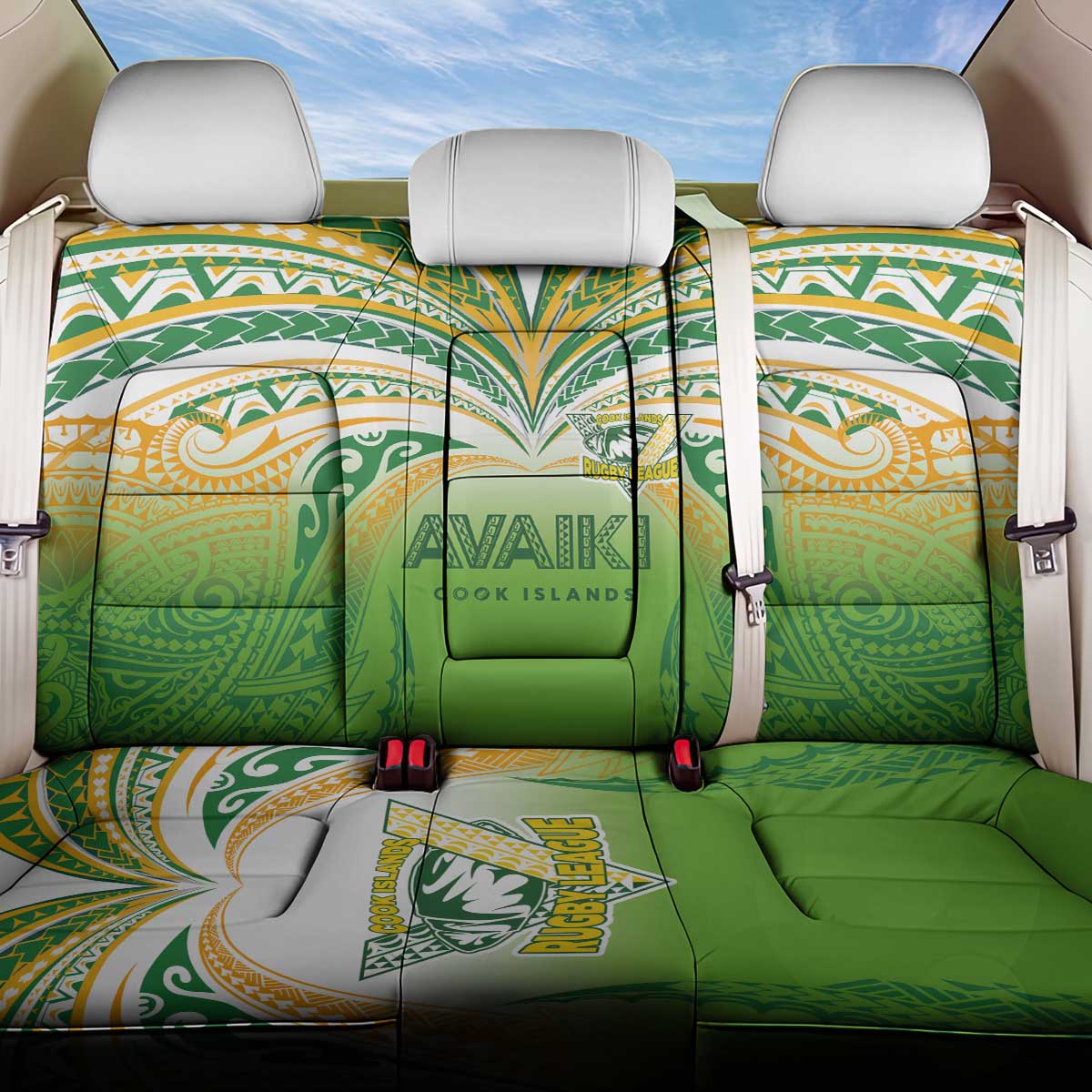 Cook Islands Rugby League Back Car Seat Cover Avaiki Tatau Tribal Motifs White Color LT03 One Size White - Polynesian Pride