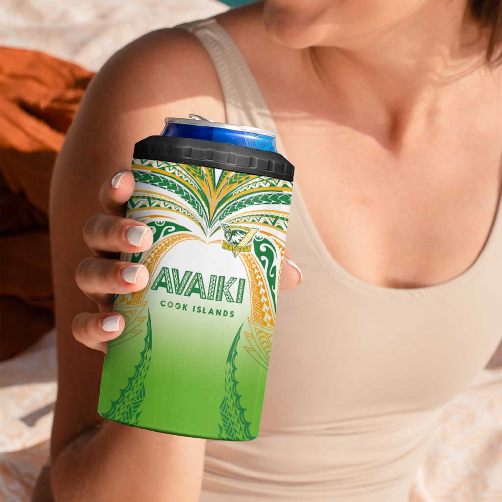 Custom Cook Islands Rugby League 4 in 1 Can Cooler Tumbler Avaiki Tatau Tribal Motifs White Color LT03 - Polynesian Pride