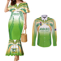 Custom Cook Islands Rugby League Couples Matching Mermaid Dress and Long Sleeve Button Shirt Avaiki Tatau Tribal Motifs White Color LT03 White - Polynesian Pride