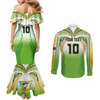 Custom Cook Islands Rugby League Couples Matching Mermaid Dress and Long Sleeve Button Shirt Avaiki Tatau Tribal Motifs White Color LT03 - Polynesian Pride