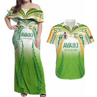Custom Cook Islands Rugby League Couples Matching Off Shoulder Maxi Dress and Hawaiian Shirt Avaiki Tatau Tribal Motifs White Color LT03 White - Polynesian Pride