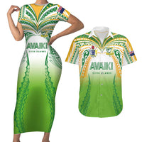 Custom Cook Islands Rugby League Couples Matching Short Sleeve Bodycon Dress and Hawaiian Shirt Avaiki Tatau Tribal Motifs White Color LT03 White - Polynesian Pride