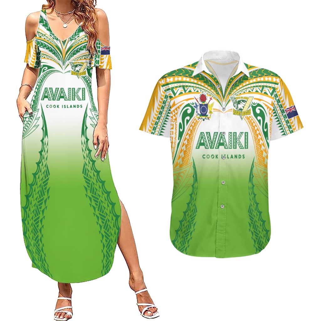 Custom Cook Islands Rugby League Couples Matching Summer Maxi Dress and Hawaiian Shirt Avaiki Tatau Tribal Motifs White Color LT03 White - Polynesian Pride