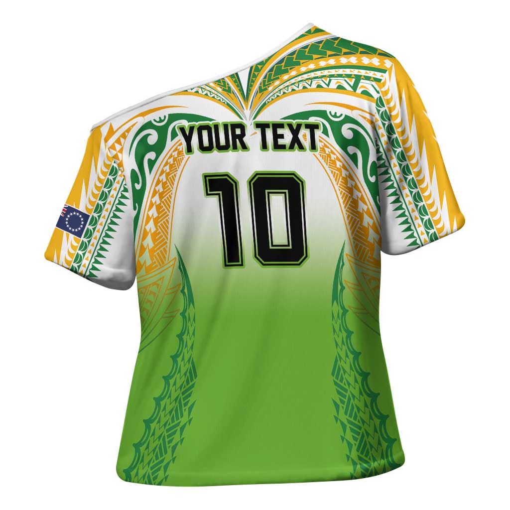 Custom Cook Islands Rugby League Cross Shoulder Shirt Avaiki Tatau Tribal Motifs White Color LT03 - Polynesian Pride