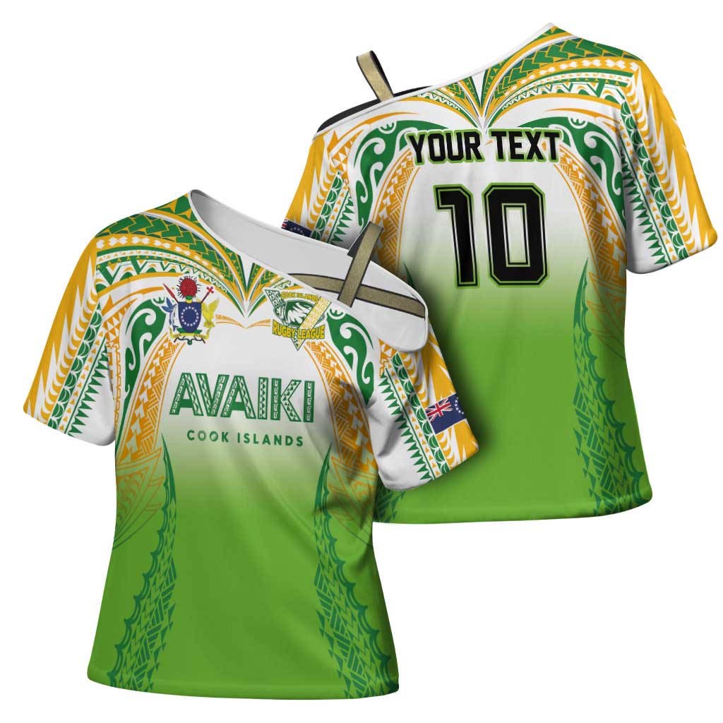 Custom Cook Islands Rugby League Cross Shoulder Shirt Avaiki Tatau Tribal Motifs White Color LT03 - Polynesian Pride