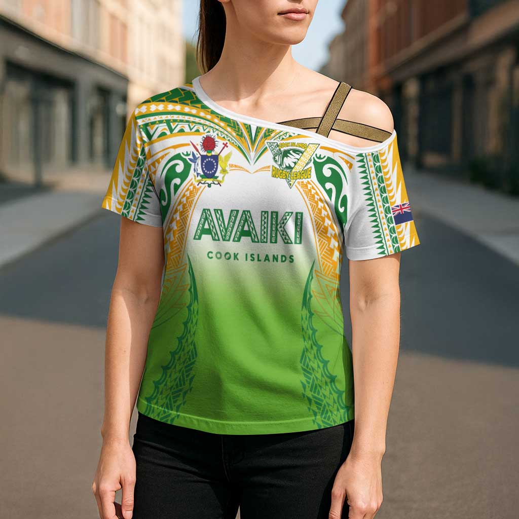 Custom Cook Islands Rugby League Cross Shoulder Shirt Avaiki Tatau Tribal Motifs White Color LT03 - Polynesian Pride