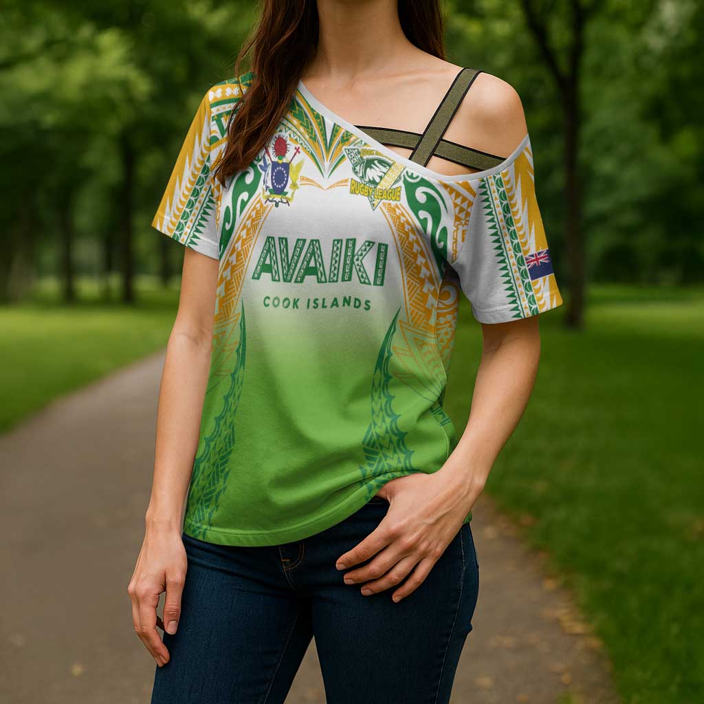 Custom Cook Islands Rugby League Cross Shoulder Shirt Avaiki Tatau Tribal Motifs White Color LT03 - Polynesian Pride