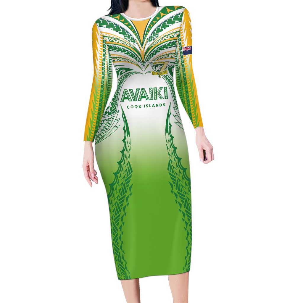 Custom Cook Islands Rugby League Family Matching Long Sleeve Bodycon Dress and Hawaiian Shirt Avaiki Tatau Tribal Motifs White Color LT03 Mom's Dress White - Polynesian Pride