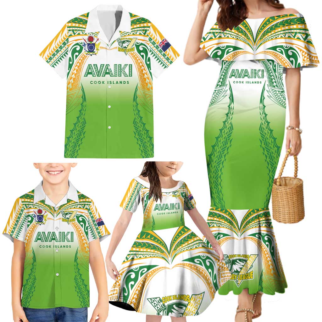 Custom Cook Islands Rugby League Family Matching Mermaid Dress and Hawaiian Shirt Avaiki Tatau Tribal Motifs White Color LT03 - Polynesian Pride