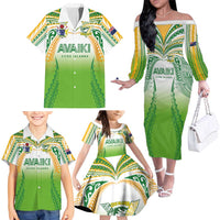 Custom Cook Islands Rugby League Family Matching Off The Shoulder Long Sleeve Dress and Hawaiian Shirt Avaiki Tatau Tribal Motifs White Color LT03 - Polynesian Pride
