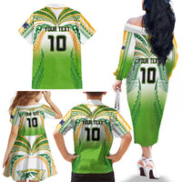 Custom Cook Islands Rugby League Family Matching Off The Shoulder Long Sleeve Dress and Hawaiian Shirt Avaiki Tatau Tribal Motifs White Color LT03 - Polynesian Pride
