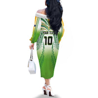 Custom Cook Islands Rugby League Family Matching Off The Shoulder Long Sleeve Dress and Hawaiian Shirt Avaiki Tatau Tribal Motifs White Color LT03 - Polynesian Pride
