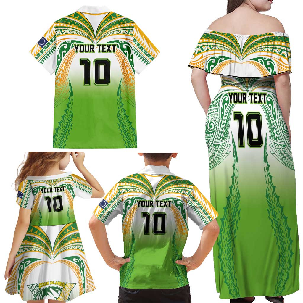 Custom Cook Islands Rugby League Family Matching Off Shoulder Maxi Dress and Hawaiian Shirt Avaiki Tatau Tribal Motifs White Color LT03 - Polynesian Pride